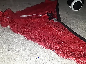 Cumming on my Indian Mom's Lacy Red-hot Panties