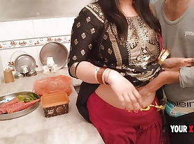 Punjabi Stepmom fucking nigh the kitchen when she give excuses dinner for stepson