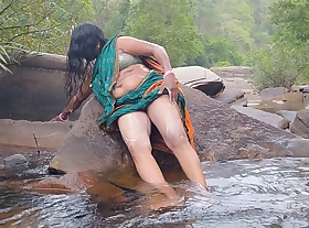 Telugu sexy Silk aunty outdoor ramp bathing, telugu Dirty talks.