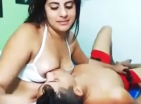 lucky guy sucking girlfriend boobs