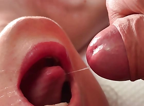 Wow! You have as a result much precum. Tasting dig up juice. Cum in mouth. Close-up.