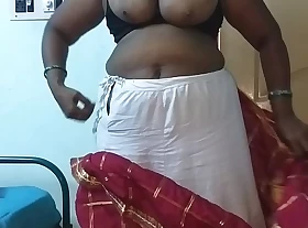 desi  indian tamil telugu kannada malayalam hindi lickerish cheating wife vanitha wearing cherry peppery colour saree way obese boobs plus shaved pussy press hard boobs press nip ill feeling pussy masturbation