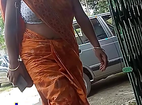 orange desi milf walking at hand chunky boobs