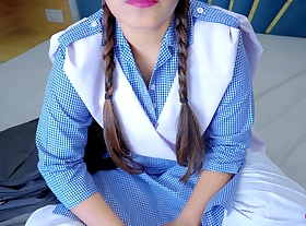 'aah Teacher fatt gai chut meri'- 18 year old student virgin girl hardcore fucked by Teacher on touching Hindi Audio